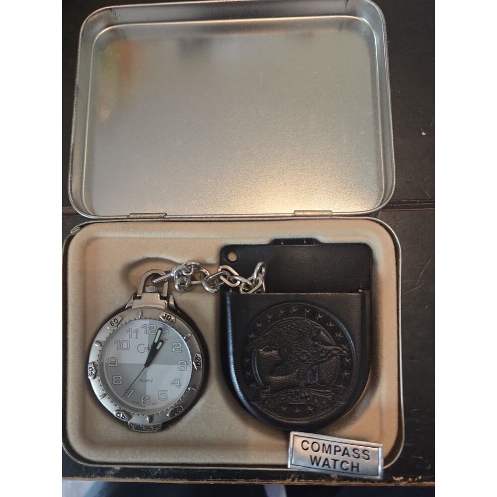 Americana Series Colibri Pocket Compass Watch w/ Tin & Chain Pouch NIB